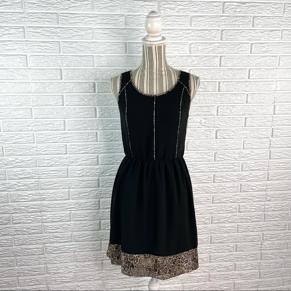 Maurices Black Blouson Dress with Animal Print Trim Size Small
